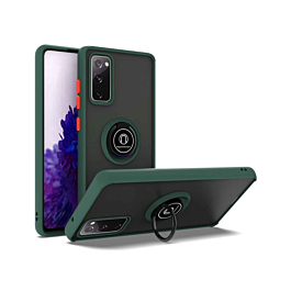 Galaxy S20 FE Hard PC Rear / Soft TPU Colorful Border Case with I-ring Holder - DARK GREEN (Only Ground Shipping)