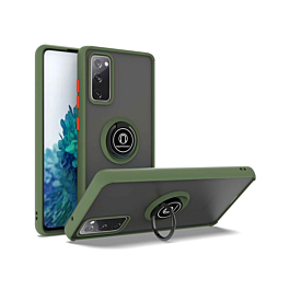Galaxy S20 FE Hard PC Rear / Soft TPU Colorful Border Case with I-ring Holder - NAVY GREEN (Only Ground Shipping)