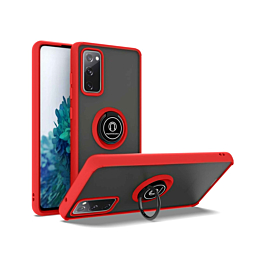 Galaxy S20 FE Hard PC Rear / Soft TPU Colorful Border Case with I-ring Holder - RED (Only Ground Shipping)