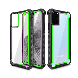 Galaxy S20 3in1 Hybrid Clear Soft TPU Hard PC Back Cover Case - BLACK GREEN (Only Ground Shipping)