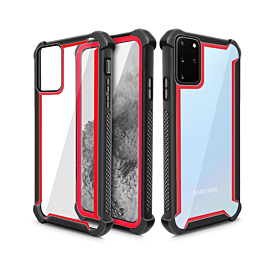 Galaxy S20 3in1 Hybrid Clear Soft TPU Hard PC Back Cover Case - BLACK RED (Only Ground Shipping)