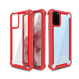 Galaxy S20 Ultra 3in1 Hybrid Clear Soft TPU Hard PC Back Cover Case - RED (Only Ground Shipping)