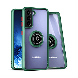 Galaxy S21 Plus 5G Hard PC Rear / Soft TPU Colorful Border Case with I-ring Holder - DARK GREEN (Only Ground Shipping)