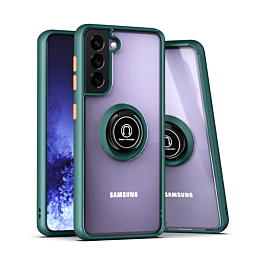 Galaxy S21 Plus 5G Hard PC Rear / Soft TPU Colorful Border Case with I-ring Holder - DARK GREEN (Only Ground Shipping)