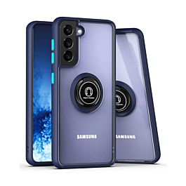 Galaxy S21 Hard PC Rear / Soft TPU Colorful Border Case with I-ring Holder - NAVY BLUE (Only Ground Shipping)