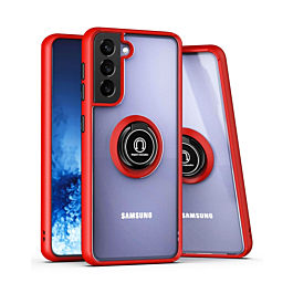 Galaxy S21 Hard PC Rear / Soft TPU Colorful Border Case with I-ring Holder - RED (Only Ground Shipping)
