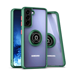 Galaxy S21 Hard PC Rear / Soft TPU Colorful Border Case with I-ring Holder - GREEN (Only Ground Shipping)