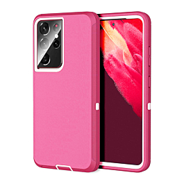 Heavy Duty Case for Galaxy S21 Ultra (HOT PINK & WHITE) (Only Ground Shipping)