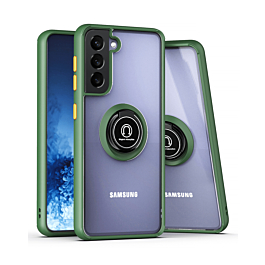 Galaxy S22 Hard PC Rear / Soft TPU Colorful Border Case with I-ring Holder - DARK GREEN (Only Ground Shipping)
