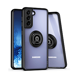 Galaxy S22 Plus Hard PC Rear / Soft TPU Colorful Border Case with I-ring Holder - BLACK (Only Ground Shipping)