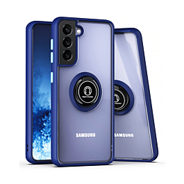 Galaxy S22 Hard PC Rear / Soft TPU Colorful Border Case with I-ring Holder - NAVY BLUE (Only Ground Shipping)