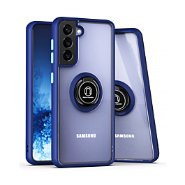 Galaxy S22 Plus Hard PC Rear / Soft TPU Colorful Border Case with I-ring Holder - NAVY BLUE (Only Ground Shipping)