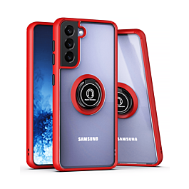 Galaxy S22 Hard PC Rear / Soft TPU Colorful Border Case with I-ring Holder - RED (Only Ground Shipping)