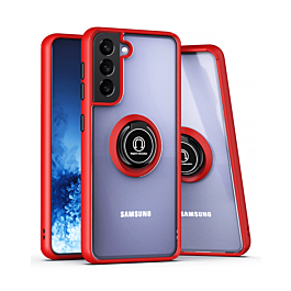 Galaxy S21 FE Hard PC Rear / Soft TPU Colorful Border Case with I-ring Holder - RED (Only Ground Shipping)