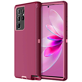 Heavy Duty Case for Galaxy S22 Ultra (MAROON & PINK) (Only Ground Shipping)