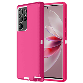 Heavy Duty Case for Galaxy S22 Ultra (HOT PINK & WHITE) (Only Ground Shipping)