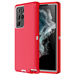 Heavy Duty Case for Galaxy S22 Ultra (RED & WHITE) (Only Ground Shipping)