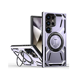 Full-Body Rugged Shockproof Case with Built-in Ring Holder - PURPLE for Galaxy S22 Ultra (Only Ground Shipping)