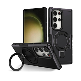 Hard PC Shockproof Case w /Ring Holder - BLACK for Galaxy S22 Ultra (Only Ground Shipping)