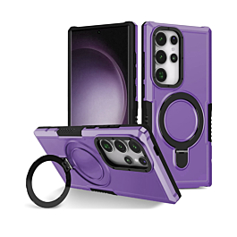 Hard PC Shockproof Case w /Ring Holder - PURPLE for Galaxy S22 Ultra (Only Ground Shipping)