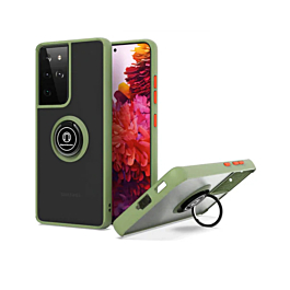 Galaxy S22 Ultra Hard PC Rear / Soft TPU Colorful Border Case with I-ring Holder - GREEN (Only Ground Shipping)