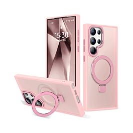 Carbon Wireless Charging Case with Ring Stand - PINK for Galaxy S22 Ultra (Only Ground Shipping)