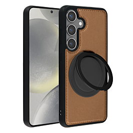 Slim Leather Case with Wireless Charging Kickstand - BROWN for Galaxy S23 (Only Ground Shipping)