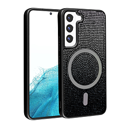Wireless Charging Bling Diamond Crystal Case - BLACK & SILVER for Galaxy S23 (Only Ground Shipping)