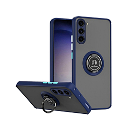 Galaxy S23 FE Hard PC Rear / Soft TPU Colorful Border Case with I-ring Holder - NAVY BLUE (Only Ground Shipping)