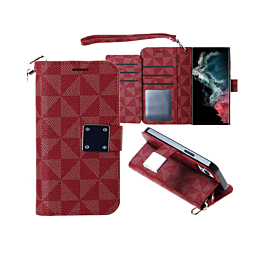 Galaxy S23 FE Triangle Geometric Design Wallet Case - RED (Only Ground Shipping)
