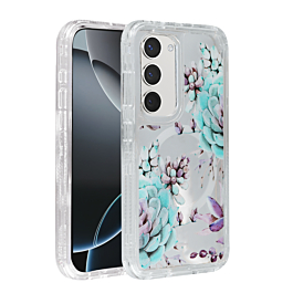 Flower Design Transparent Case with Wireless Charger - Style 8 for Galaxy S23 Plus (Only Ground Shipping)