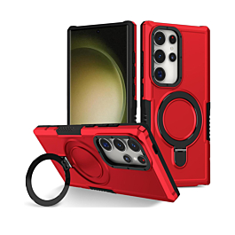 Hard PC Shockproof Case w /Ring Holder - RED for Galaxy S23 Ultra (Only Ground Shipping)