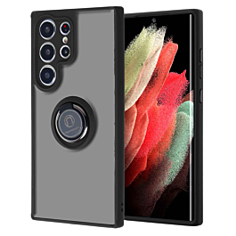 Galaxy S23 Ultra Hard PC Rear / Soft TPU Colorful Border Case with I - ring Holder - BLACK (Only Ground Shipping)