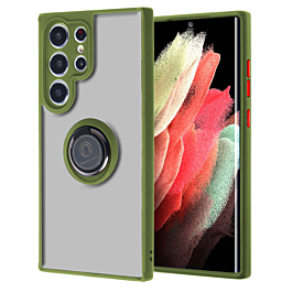 Galaxy S23 Ultra Hard PC Rear / Soft TPU Colorful Border Case with I - ring Holder - GREEN (Only Ground Shipping)