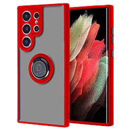 Galaxy S23 Ultra Hard PC Rear / Soft TPU Colorful Border Case with I - ring Holder - RED (Only Ground Shipping)