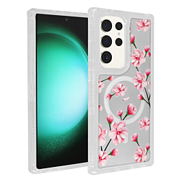 Flower Design Transparent Case with Wireless Charger - Style 1 for Galaxy S23 Ultra (Only Ground Shipping)