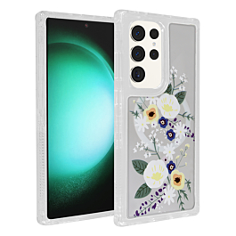 Flower Design Transparent Case with Wireless Charger - Style 3 for Galaxy S23 Ultra (Only Ground Shipping)