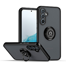 Galaxy S24FE Hard PC Rear / Soft TPU Colorful Border Case with I - ring Holder - BLACK (Only Ground Shipping)