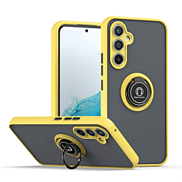 Galaxy S24FE Hard PC Rear / Soft TPU Colorful Border Case with I - ring Holder - YELLOW (Only Ground Shipping)