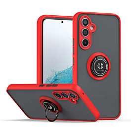Galaxy S24FE Hard PC Rear / Soft TPU Colorful Border Case with I - ring Holder - RED (Only Ground Shipping)