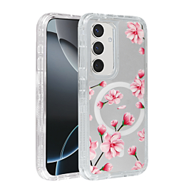Flower Design Transparent Case with Wireless Charger - Style 1 for Galaxy S24FE (Only Ground Shipping)