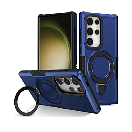 Hard PC Shockproof Case w /Ring Holder - BLUE for Galaxy S24 Ultra (Only Ground Shipping)