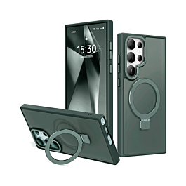 Galaxy S24 Ultra Carbon Wireless Charging Case with Ring Stand - GREEN (Only Ground Shipping)