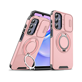 Rugged Magnetic Case with Ring Camera Cover - PINK for Galaxy S24 / S25 (Only Ground Shipping)