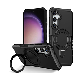 Hard PC Shockproof Case w /Ring Holder - BLACK for Galaxy S24 / S25 (Only Ground Shipping)