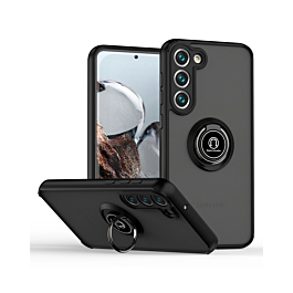 Galaxy S24 / S25 Hard PC Rear / Soft TPU Colorful Border Case with I - ring Holder - BLACK (Only Ground Shipping)