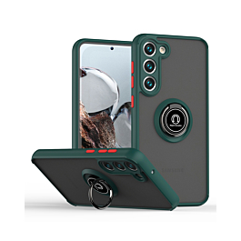 Galaxy S24 / S25 Hard PC Rear / Soft TPU Colorful Border Case with I - ring Holder - DARK GREEN (Only Ground Shipping)