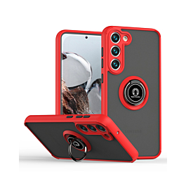 Galaxy S24 / S25 Hard PC Rear / Soft TPU Colorful Border Case with I - ring Holder - RED (Only Ground Shipping)