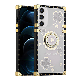 Square Acrylic Mirror Shiny Luxury Case with Ring - WHITE for Galaxy S24 / S25 (Only Ground Shipping)