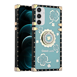 Square Acrylic Mirror Shiny Luxury Case with Ring - TEAL for Galaxy S24 / S25 (Only Ground Shipping)
